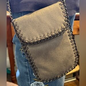 Gray Faux Leather Crossbody Bag with Chain Snap Flap